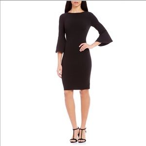 Calvin Klein Black Bell-Sleeve Midi Sheath Dress